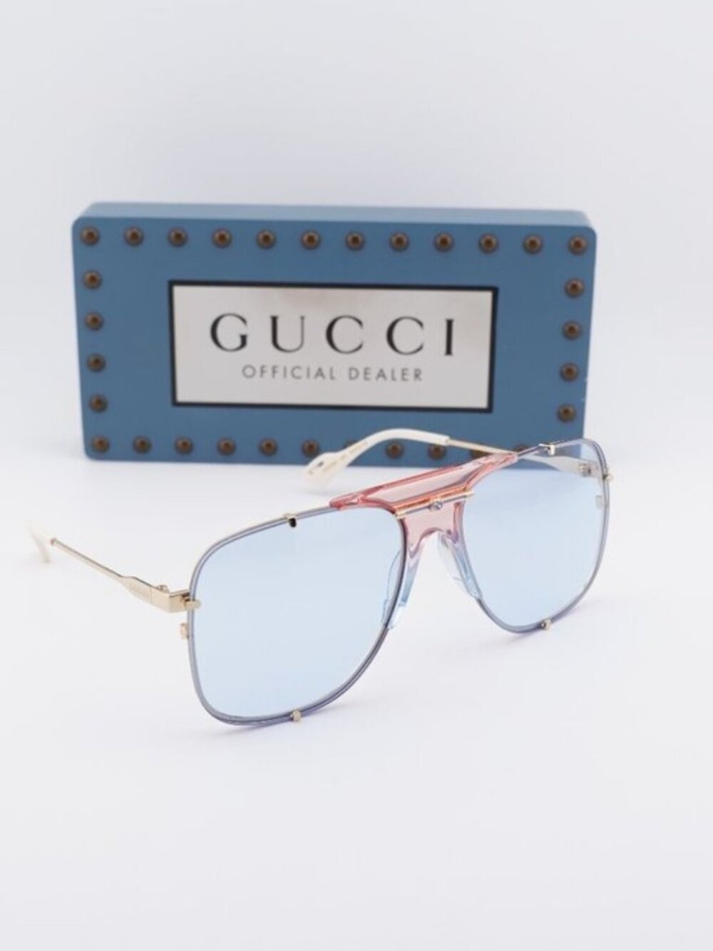 Gucci GG0739S 005 Aviator Sunglasses - Gold / Blue